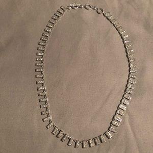 henri bendel silver crystal rectangular fringe necklace